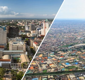 Aerial view of two cities
