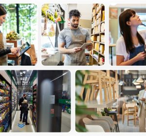 Collage of five photos from retail stores