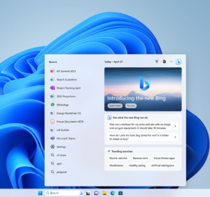 Windows 11 Start screen with new Bing module