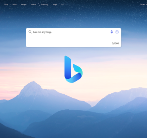 A screenshot of a Microsoft Bing homepage