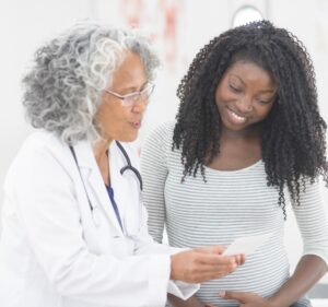 Pregnant woman at doctor's office.