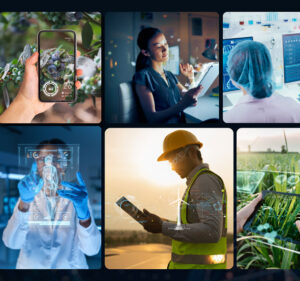 Six panels showing a variety of people using computing devices