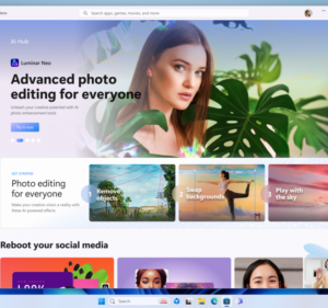 A homepage of the Microsoft Store showing the AI Hub