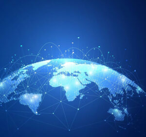 Illustration of Earth with lines indicating communication connections