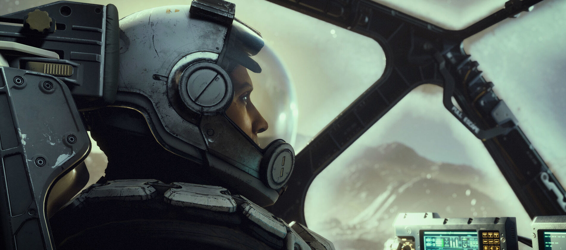 Person in a spacesuit sits in a spaceship