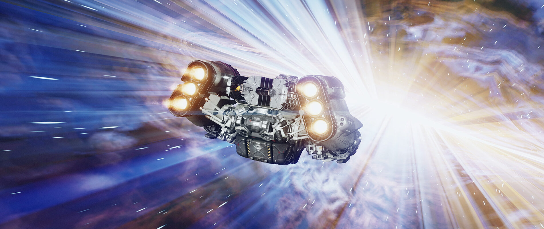 Spaceship travels through space