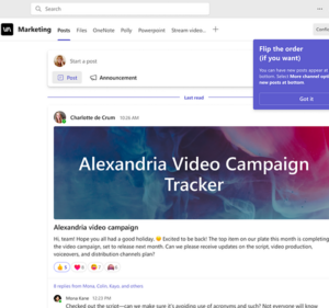 Flip the order interface in Teams channels experience
