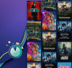 Countdown clock icon next to an array of game title art