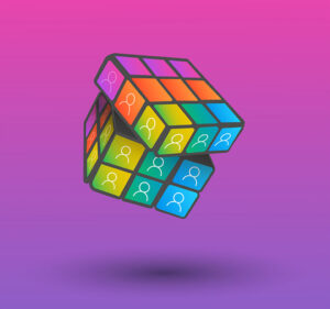 Cube puzzle with people's faces on each panel