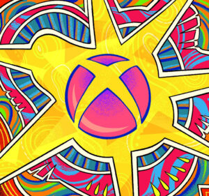 Xbox logo in the center of an African-themed pattern