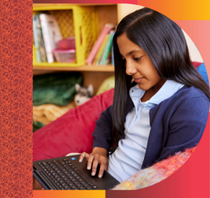 Girl reading the screen of her laptop computer