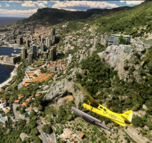 Small airplane flying over Nice, France