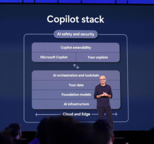 Satya Nadella onstage at Build 2024 conference