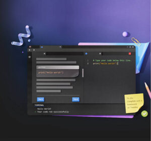 Illustration of a tablet device displaying software code