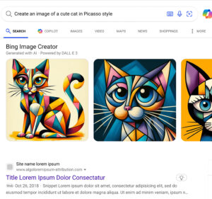 Bing Image Creator screen with images of cats