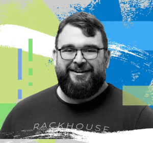 A man wearing glasses and a T-shirt
