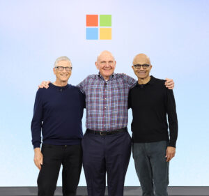 Bill Gates, Steve Ballmer and Satya Nadella posing together