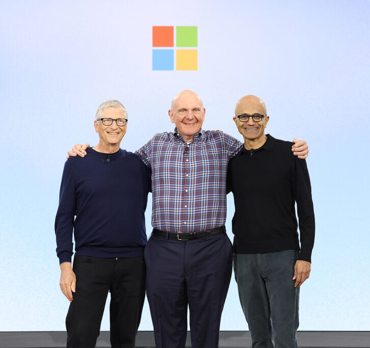 Bill Gates, Steve Ballmer and Satya Nadella posing together
