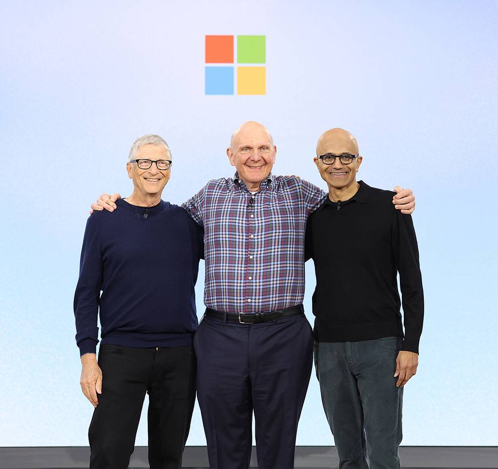 Bill Gates, Steve Ballmer and Satya Nadella posing together