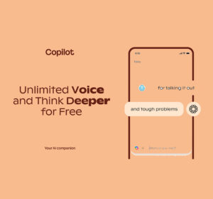 Mobile phone along with Copilot logo and text from the headline