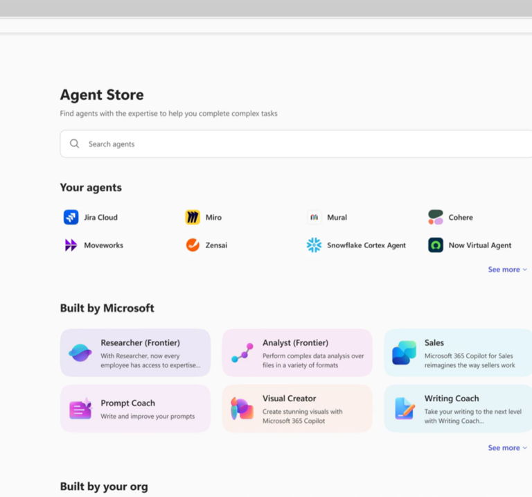 Agent Store user interface.