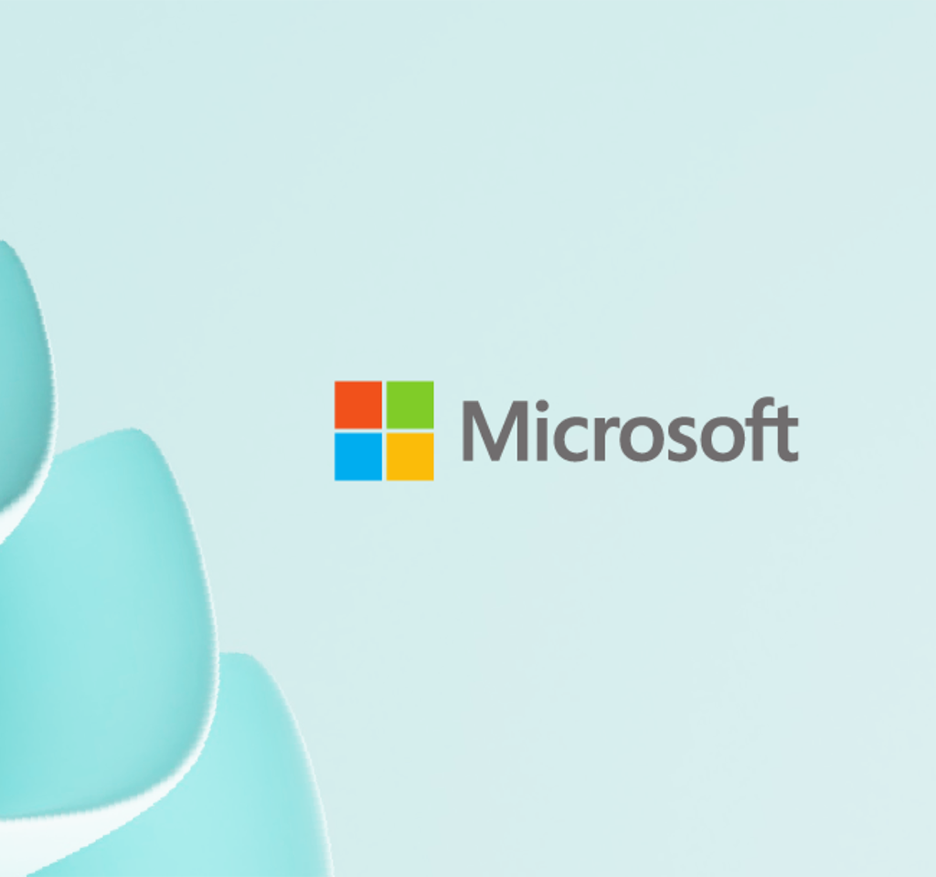 Microsoft logo next to a curving pattern.