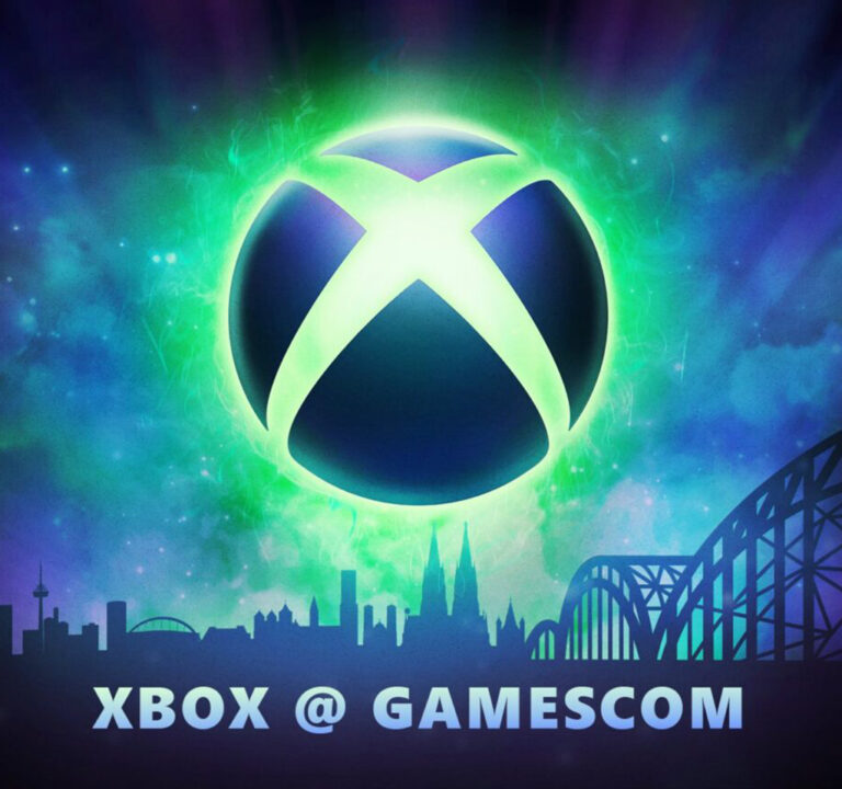 Xbox logo and the words Xbox @ gamescom.